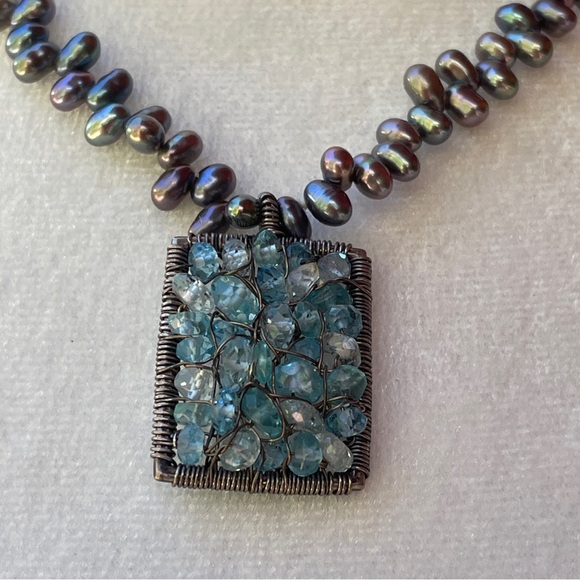 Unique Handmade Statement Necklace Pendant Oval Pearls Beading - Picture 5 of 10